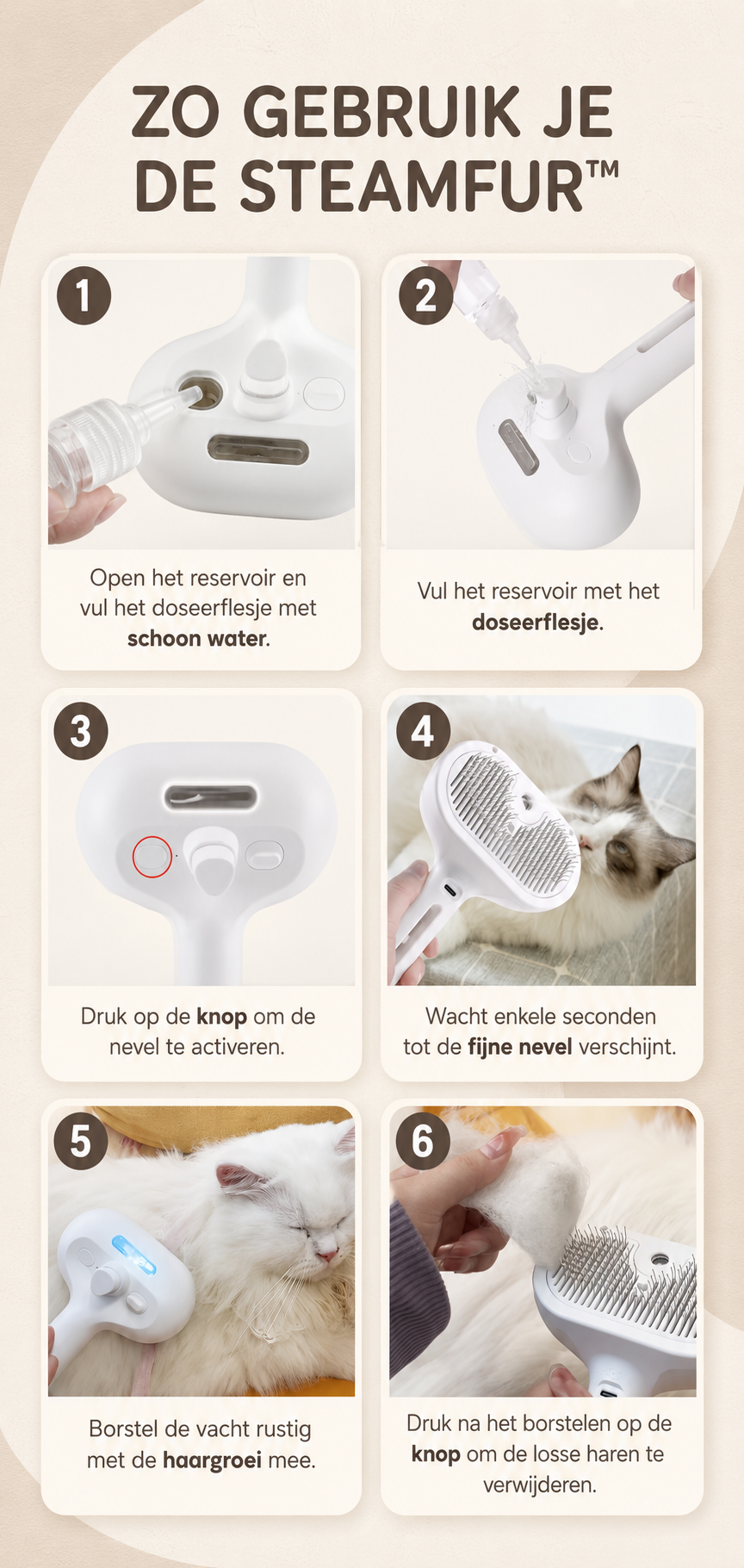 Novren SteamFur™ 3-in-1 Vachtverzorgingsborstel